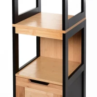 HOMCOM Meuble Colonne Rangement Salle de Bain Style Cosy dim. 30L x 30l x 144H cm 3 étagères 2 tiroirs Bambou Noir(m-12)