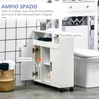 kleankin Mobiletto Bagno con Porte Scorrevoli, Ripiano Regolabile e 4 Ruote in Truciolato e Lega di Alluminio, 70x20x71cm(m-4)