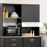 HOMCOM Alacena de Cocina con Cajón Armarios y Estantes Mueble Auxiliar para Microondas Estilo Moderno 119x41x180cm Negro(m-5)