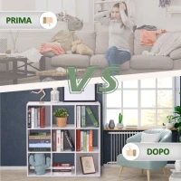 HOMCOM Libreria Bianca per Casa e Ufficio, Scaffale dal Design Moderno con 9 Scomparti in Legno, 91x29.5x91cm(m-7)