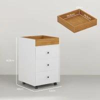 HOMCOM Cajonera de Oficina con 4 Ruedas 3 Cajones y 1 Bandeja Extraíble Carga 30 kg 43x40x66,5 cm Blanco y Natural(m-3)