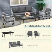 Outsunny Polyrattan Gartenmöbel Set für 5 Personen Sitzgruppe mit Kissen Alu Grau(m-5)