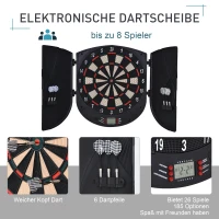 HOMCOM Elektronische Dartscheibe Dartboard mit Sprachansagen Englische Stimme LED-Anzeigen 6 Darts 26 Spiele 185 Varianten Dartautomat mit Tür Dartscheibe Set für bis zu 8 Spieler(m-4)