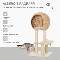 PawHut Albero Tiragraffi per Gatti fino a 5kg con Cuccia e Rivestimento in Peluche 48x40x100cm Beige(m-5)
