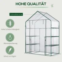 Outsunny Foliengewächshaus begehbares Gartenhäuschen Tomatengewächshaus Treibhaus Frühbeet mit 6 Regalen Transparent Stahl PVC-Kunststoff 142 x 73 x 195 cm(m-4)