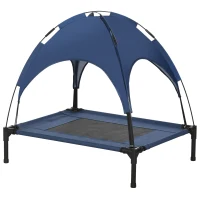 PawHut Raised Dog Bed Waterproof Elevated Pet Cot with Breathable Mesh UV Protection Canopy Blue, for Medium Dogs, 76 x 61 x 73cm(m-11)