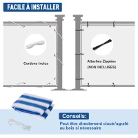 Outsunny Lot de 2 Brise-Vue renforcés occultants brise vue pour balcon HDPE Haute densité 52 œillets + 4 Cordons dim. 5L x 0,90H m Bleu Blanc rayé(m-4)