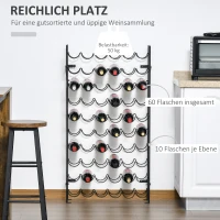 HOMCOM Weinregal Weinständer Flaschenregal 60 Flaschen Wandbefestigung Metall Schwarz(m-6)