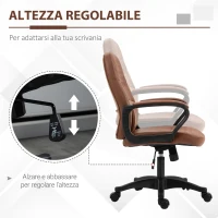 Vinsetto Sedia da Ufficio a Dondolo con 2 Punti Massaggianti e Porta USB, Poltrona da Ufficio in Finta Pelle Marrone con Altezza Regolabile, 59x63x92-101cm(m-6)