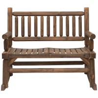 Outsunny Banc à Bascule de Jardin 2 Places Style Rural Chic Structure Dossier accoudoirs Aspect rondins de Bois Assise à Lattes Sapin traité carbonisation(m-10)