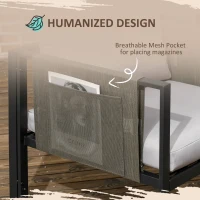 Outsunny 4 Piece Metal Garden Furniture Set with Tempered Glass Coffee Table, Texteline Pocket, Outdoor Set Loveseat Single Armchairs with Padded Cushions, Light Grey(m-4)