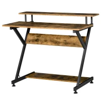 HOMCOM Industrial Computer Desk with Monitor Stand, 100 x 60cm Compact Desk for Small Spaces, Home Office Desk, Rustic Brown(m-11)