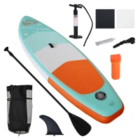 HOMCOM Aufblasbares Surfbrett, Surfboard mit Paddel, Stand Up Board, Rutschfest, Inkl. Ausrüstung, PVC, EVA, Grün, 305 x 76 x 15 cm(m-9)