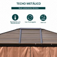 Outsunny Cenador de Jardín 300x365 cm Marco de Aluminio con Cortinas de Doble Capa y Techo Metálico para Reunión Familar Fiestas Bodas Negro y Marrón(m-4)