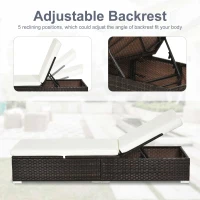 Outsunny PE Rattan Sun Lounger, Five-level Adjustable Recliner Bed Chair with Soft Padded Cushion for Patio, Garden, Mixed Brown(m-6)