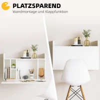 HOMCOM Wandklapptisch mit Regalen, 77 cm x 20 cm x 51 cm, Weiß(m-4)
