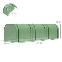 Outsunny Foliengewächshaus, drei aufrollbare Türen, robuste Plane, Stahlrahmen, grün, 2,95 x 1 x 0,8 m(m-3)