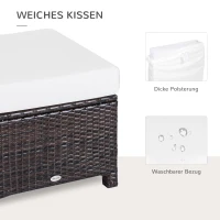 Outsunny Poly Rattan Hocker mit Kissen Gartenhocker Sitzhocker Fußhocker Rattanhocker Balkon Sitzhocker Gartenmöbel Braun+Cremeweiß 50 x 50 x 35 cm(m-5)