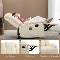 HOMCOM Massagesessel, Relaxsessel, 8 Vibrationspunkte, Liegefunktion, Kunstleder, cremeweiß, 94x99x99cm(m-7)