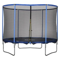 HOMCOM Trampolin mit Sicherheitsnetz Gartentrampolin für Innen- und Außenbereich Fitnesstrampolin für Jugendliche und Erwachsene Stahl Blau+Schwarz bis 113,6 kg Ø305 x 248H cm(m-10)
