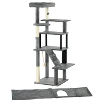 PawHut Cat Tree Tower for Indoor Cats, with Scratching Post, Cat House, Toy, Grey(m-8)