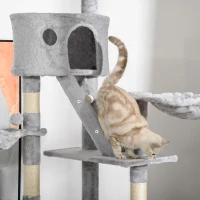 PawHut Katzenkratzbaum 240-260 cm Deckenhoch Kratzbaum groß Kletterbaum Katze Kratzbaum für große Katzen mit Sisalseil Hellgrau(m-9)