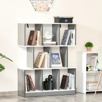 HOMCOM Bücherregal Standregal Büroregal Aktenregal für Büro Wohnzimmer Arbeitszimmer Spanplatte Grau+Weiß 100 x 24 x 124 cm(m-2)