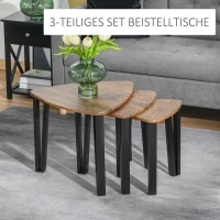 HOMCOM 3er Set Couchtisch, Stapeltisch, Beistelltisch, Kaffeetisch, Satztisch, MDF, Natur+Schwarz, 56 x 54,2 x 45,5 cm/42 x 43,8 x 43 cm/36 x 34 x 41 cm(m-4)