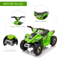 HOMCOM Quad Eléctrico para Niños de 18-36 Meses Vehículo Eléctrico Cuatrimoto a Batería 6V con Avance y Retroceso Carga Máx. 20 kg 72x40x45,5 cm Verde(m-6)