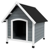 PawHut Hundehütte, wetterfest, herausnehmbarer Boden, Tannenholz, 75x88x82 cm, Grau/Schwarz(m-1)