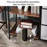 HOMCOM Cajonera de Tela Estrecha, Cómoda de Tela con 3 Cajones Plegables, 2 Estantes Abiertos y Amplia Encimera, Cómoda para Dormitorio, Salón y Pasillo, Nogal y Gris Claro(m-6)