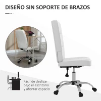 Vinsetto Silla de Oficina sin Brazos Silla de Escritorio Giratorio de Piel Sintética con Altura Ajustable 45x59x90-100 cm Blanco(m-6)