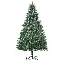 HOMCOM Árbol de Navidad Artificial Ø90x180 cm con 1111 Puntas de PVC y 59 Piñas con Ramas Apertura Automática Base Plegable y Soporte de Acero para Interiores Verde