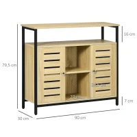 HOMCOM Kommode im Industrie-Design, Sideboard, Küchenschrank, 2 Regale, 2 Schränke, Schwarz + Natur(m-3)
