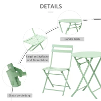 Outsunny Gartenset für 2 Personen Garnitur Balkonmöbel Set Bistrotisch mit 2 Stühlen  für Hof Garten klappbar Grün(m-5)