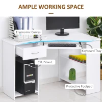 HOMCOM L-Shaped Corner Computer Desk w/ 2 Shelves Wide Worktop Keyboard Tray Drawer & CPU Stand Home Office Study Bedroom Furniture White(m-5)