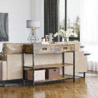 HOMCOM Table Console - Table d'entrée - Table d'appoint  Industriel 2 tiroirs 2 étagères métal Noir en Bois rustique(m-8)