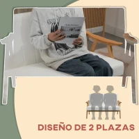 HOMCOM Sofá de 2 Plazas Moderno Tapizado en Poliéster con Asiento Acolchado y Patas de Madera 130x74x82 cm Crema(m-6)