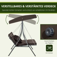 Outsunny Hollywoodschaukel, für 3 Personen, verstellbares Sonnendach, bis 270 kg, braun, 198 x 118 x 168 cm(m-4)