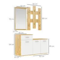 HOMCOM Set per Ingresso 3 in 1 con Appendiabiti a Muro, Specchio e Scarpiera con Panca in Legno(m-3)
