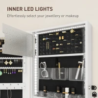 HOMCOM 108 x 37cm Lockable Jewellery Cabinet, with LED Lights - White Surface and Black Lining(m-5)