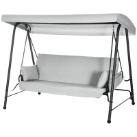 Outsunny Balancelle de jardin 3 places convertible toit inclinaison réglable 2 pochettes de rangement 236 x 138 x 185 cm gris(m-10)
