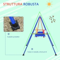 Outsunny Altalena per Bambini da Giardino con Struttura in Metallo, Seggiolino con Cintura di Sicurezza, Capacità di peso 30kg, 140x110x120cm(m-5)