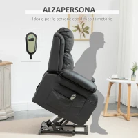 HOMCOM Poltrona Elettrica Alzapersona Reclinabile fino 160° con Telecomando, in Similpelle, Nero(m-7)