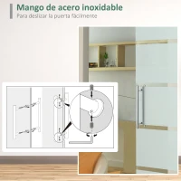 HOMCOM Puerta Corredera de Cristal 77,5x205 cm Puerta Corrediza Deslizante con Riel de Cristal de Seguridad Translúcido(m-5)