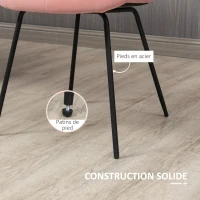 HOMCOM Lot de 4 chaises de salle à manger en tissu aspect velours capitonné et piètement métal noir 50 x 61 x 79 cm rose(m-6)