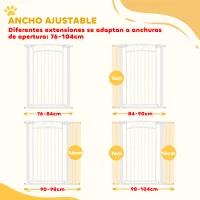 PawHut Puerta para Perros con Ancho Ajustable 76-104 cm Barrera de Seguridad con 2 Extensiones y Doble Bloqueo Blanco(m-5)