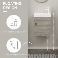 kleankin Bathroom Vanity Unit with Basin, Wall Mounted Bathroom Wash Stand with Sink, Tap Hole and Storage Cabinet, Grey(m-4)