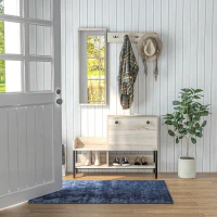 HOMCOM Ensemble 3 en 1 meuble d'entrée design contemporain meuble chaussures, miroir et panneau porte-manteau acier noir(m-8)