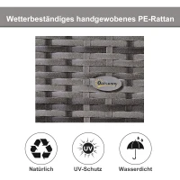 Outsunny dreiteiliges Set Sonnenliege mit verstellbarer Rücklehne Garten Liege Teetisch Flammhemmende Polsterung Metall PE-Rattan Polyester Grau 195 x 60 x 86 cm(m-5)